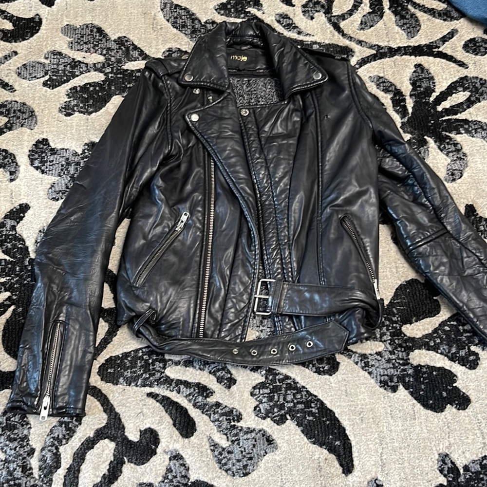 Maje black leather jacket size 40